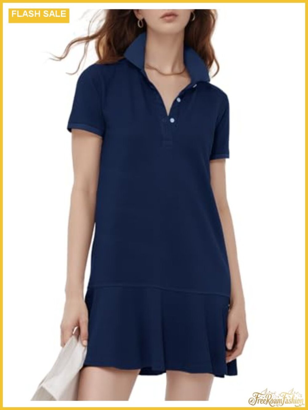 Women's Pique Polo Mini Dress Short Sleeve Ruffle Hem Sporty